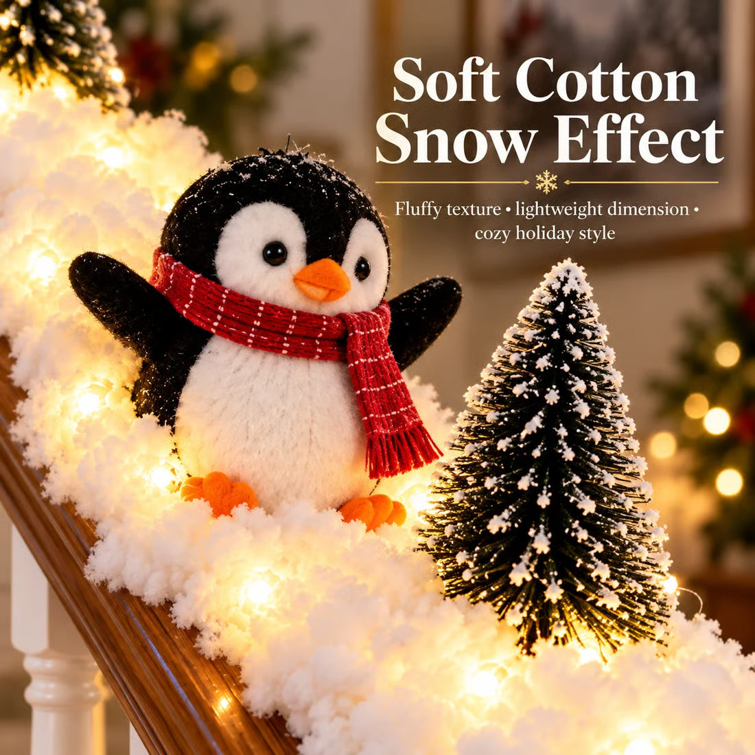 Playful Penguin Snowy Stair Railing Decor -Total length 1.8m