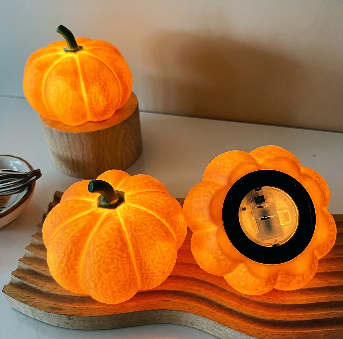 Halloween Pumpkin 3pcs LED Night Light Battery Powered Warm Lantern