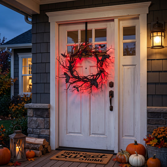 LED Black Branch & Bat Wreath