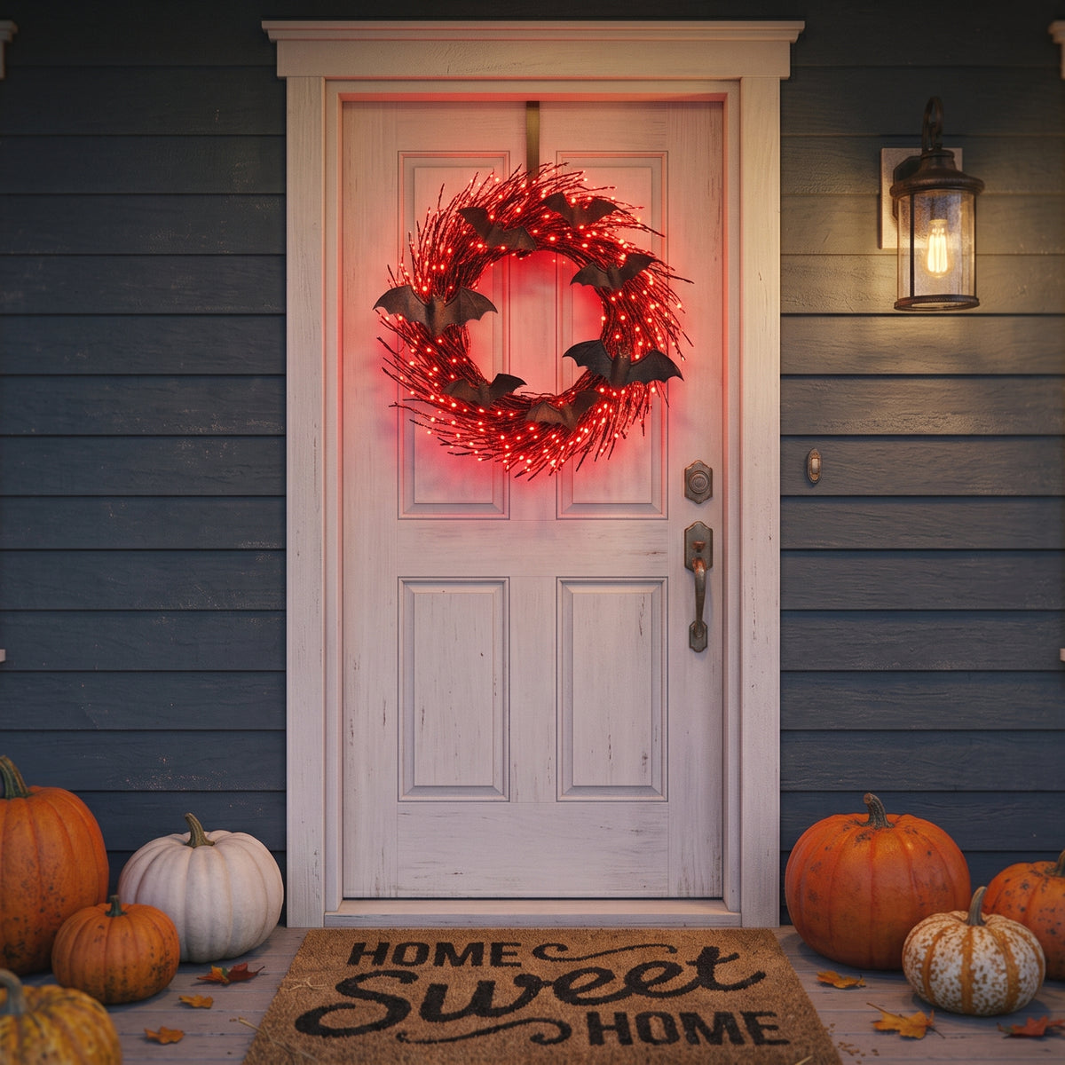 LED Black Branch & Bat Wreath